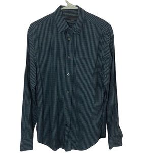 John Varvatos casual button down checked shirt sleeve tabs sz Small 100% Cotton